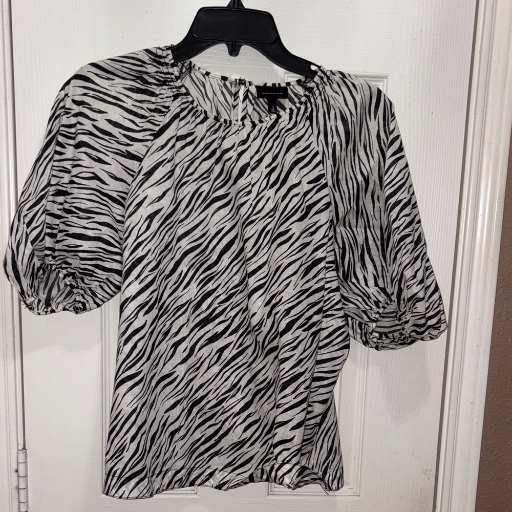Who What Wear Black and White Animal Print Blouse